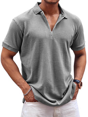 Men's Daily Waffle Casual Lapel Zipper Comfort Short Sleeve POLO Shirt