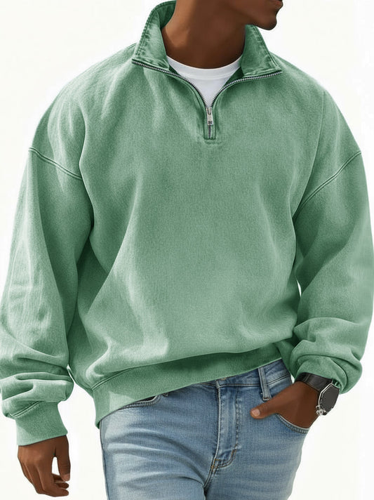 Men's Stylish Retro Half-zip Long-sleeved Stand-up Collar Sweatshirt 
