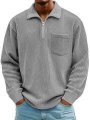 Men's Daily Casual Ribbed Lapel Manhattan Loose Long-sleeved Polo Shirt