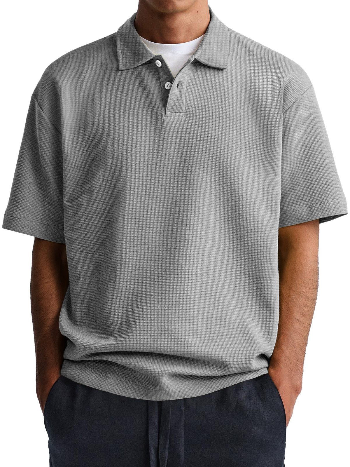 Men's Waffle Casual Lapel Button Down Short Sleeve POLO Shirt