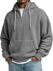 Men's Daily Waffle Stand Collar Zipper Casual Loose Hooded Sweatshirt