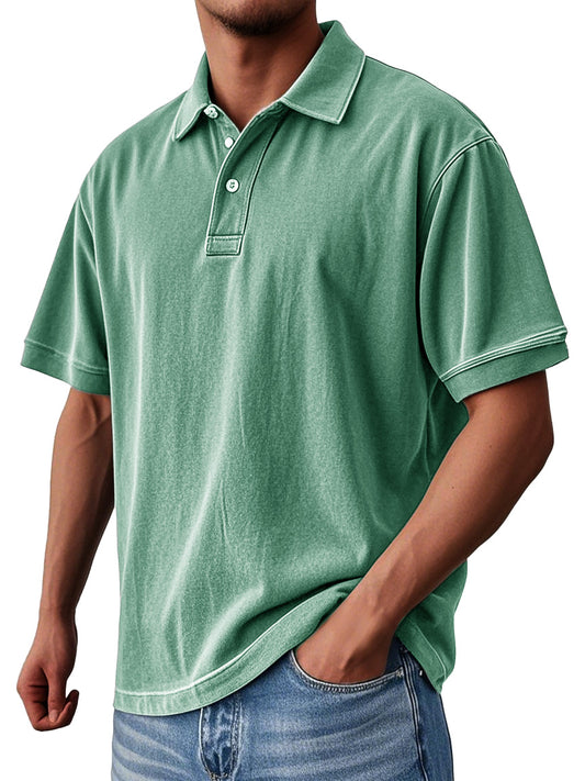 Men's Fashion Casual Vintage Washed Short-sleeved Lapel Polo Shirt