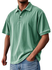 Men's Fashion Casual Vintage Washed Short-sleeved Lapel Polo Shirt