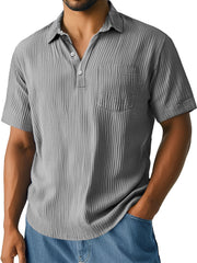 Men's Daily Pleated Texture Lapel Pocket Casual Short-sleeved Polo Shirt