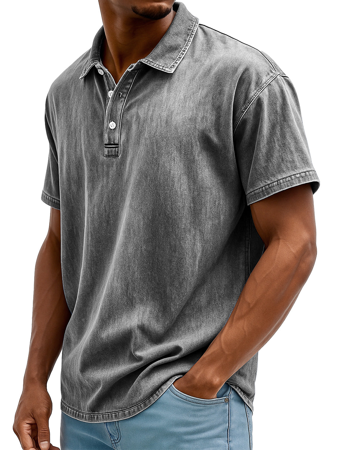 Men's Retro Lapel Button Down Daily Casual Solid Color Short-sleeved Polo Shirt