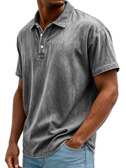 Men's Retro Lapel Button Down Daily Casual Solid Color Short-sleeved Polo Shirt