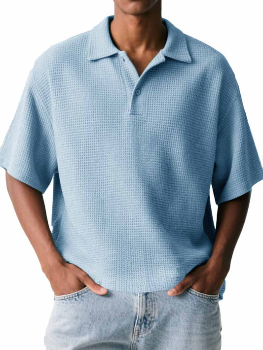 Men's Fashion Casual Waffle Fabric Short-sleeved Polo Shirt