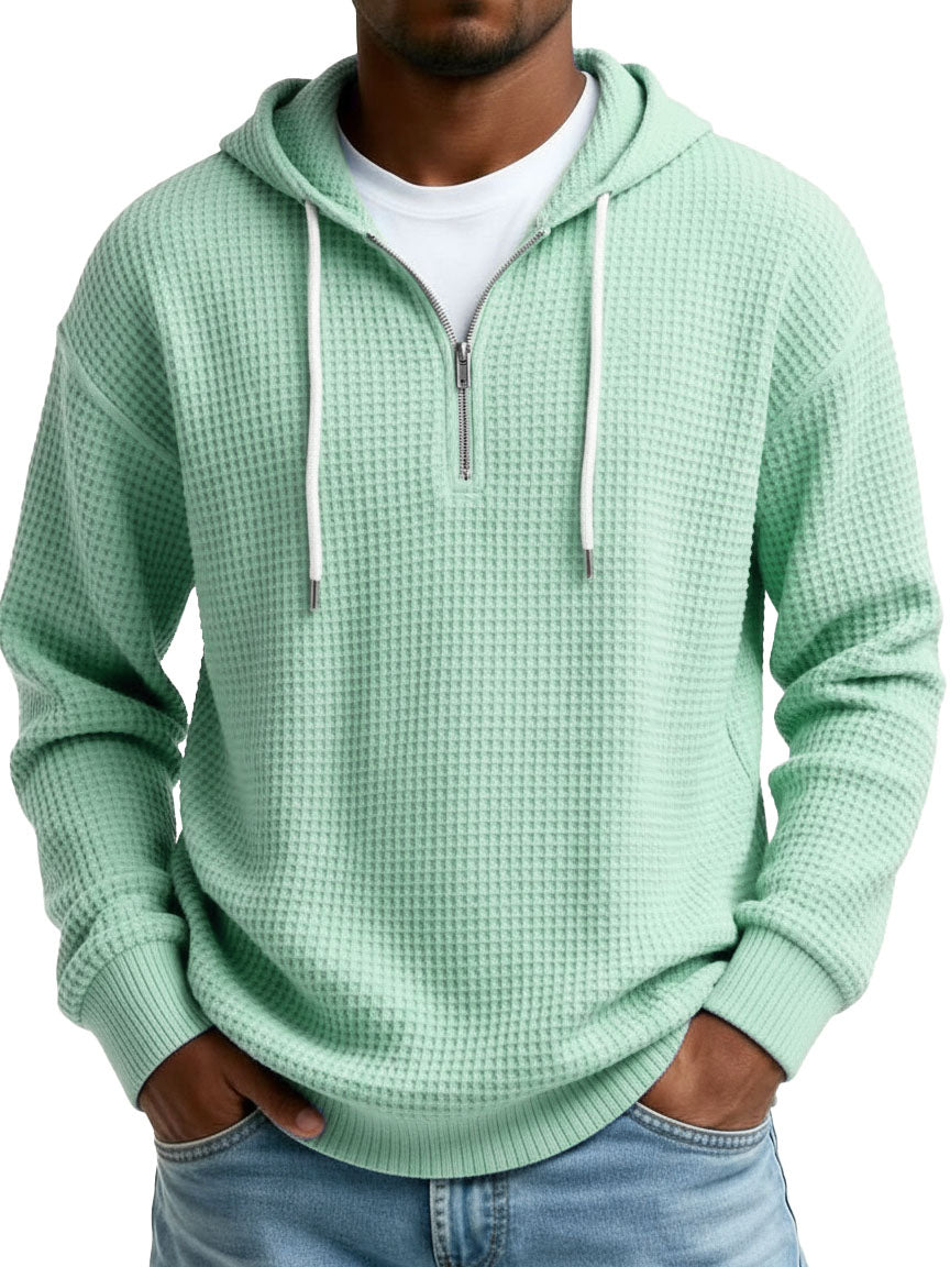 Men's Wear Fashionable Casual Waffle Fabric Semi-zipper Hooded Hooded Hoodie 