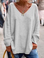 Crew Neck Fuzzy Solid Casual Long Sleeve Women Knitted Shirt