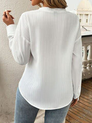 Devine Pocketed Notched Long Sleeve Blouse
