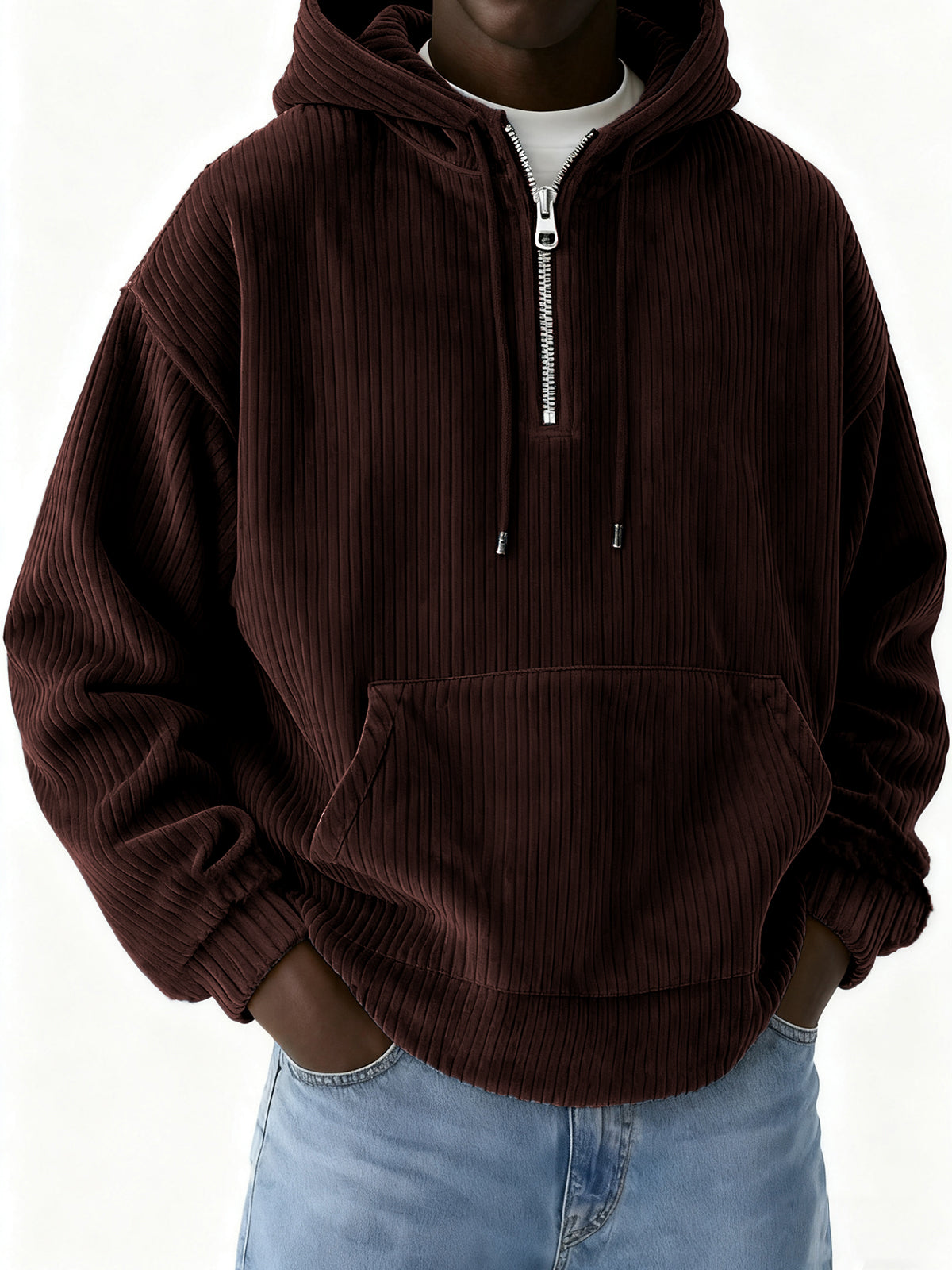 Men's Half-Zip Hooded Corduroy Pit Sweatshirt