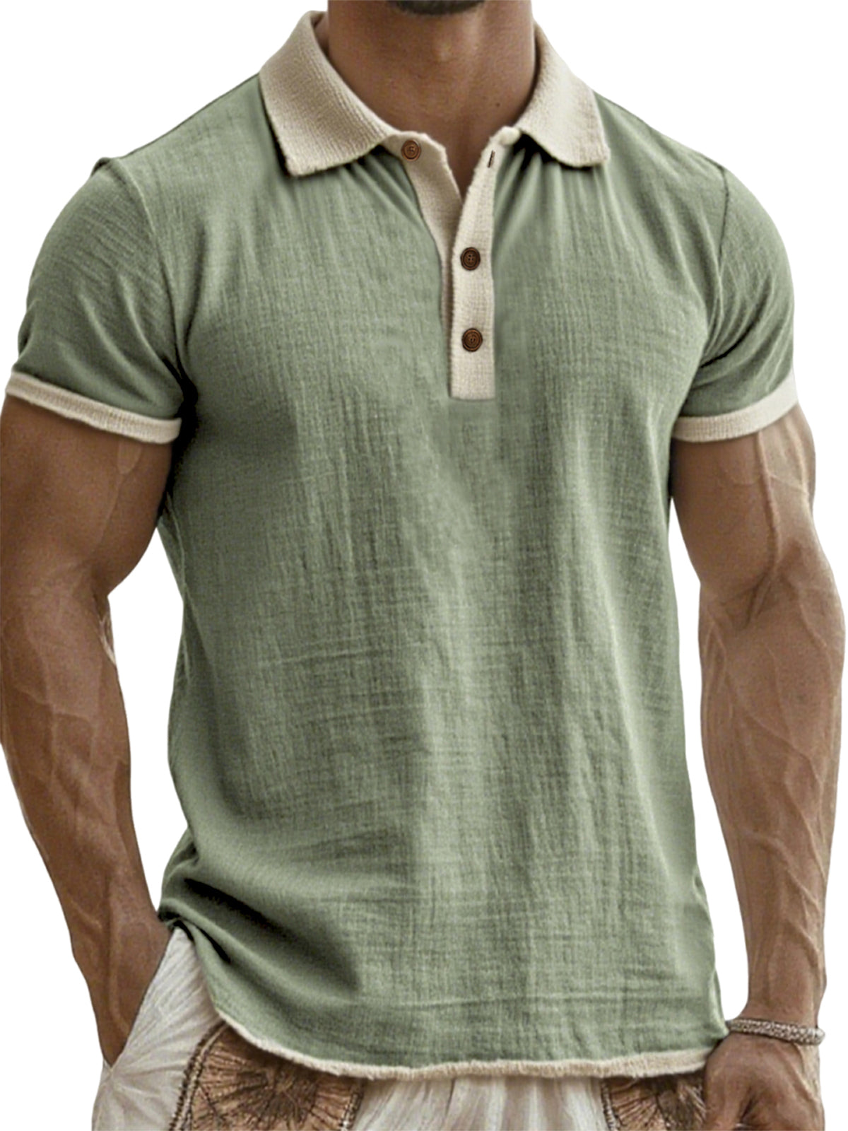 Men's Breathable Linen Crinkled Casual Colorblock Vacation Daily Short-sleeved Polo Shirt