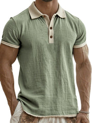 Men's Breathable Linen Crinkled Casual Colorblock Vacation Daily Short-sleeved Polo Shirt