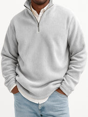 Men's Stylish Quarter-Zip Corduroy Ribbed Polo Sweatshirt