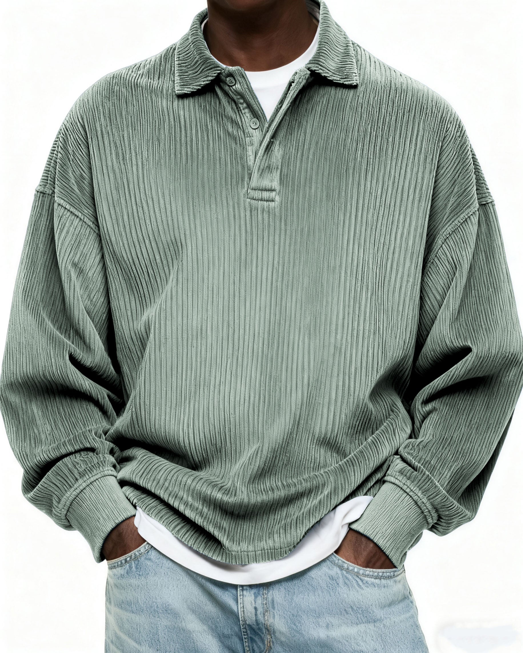 Men's Simple Corduroy Texture Button Daily Pullover POLO Shirt