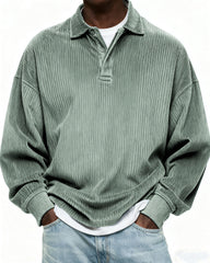 Men's Simple Corduroy Texture Button Daily Pullover POLO Shirt
