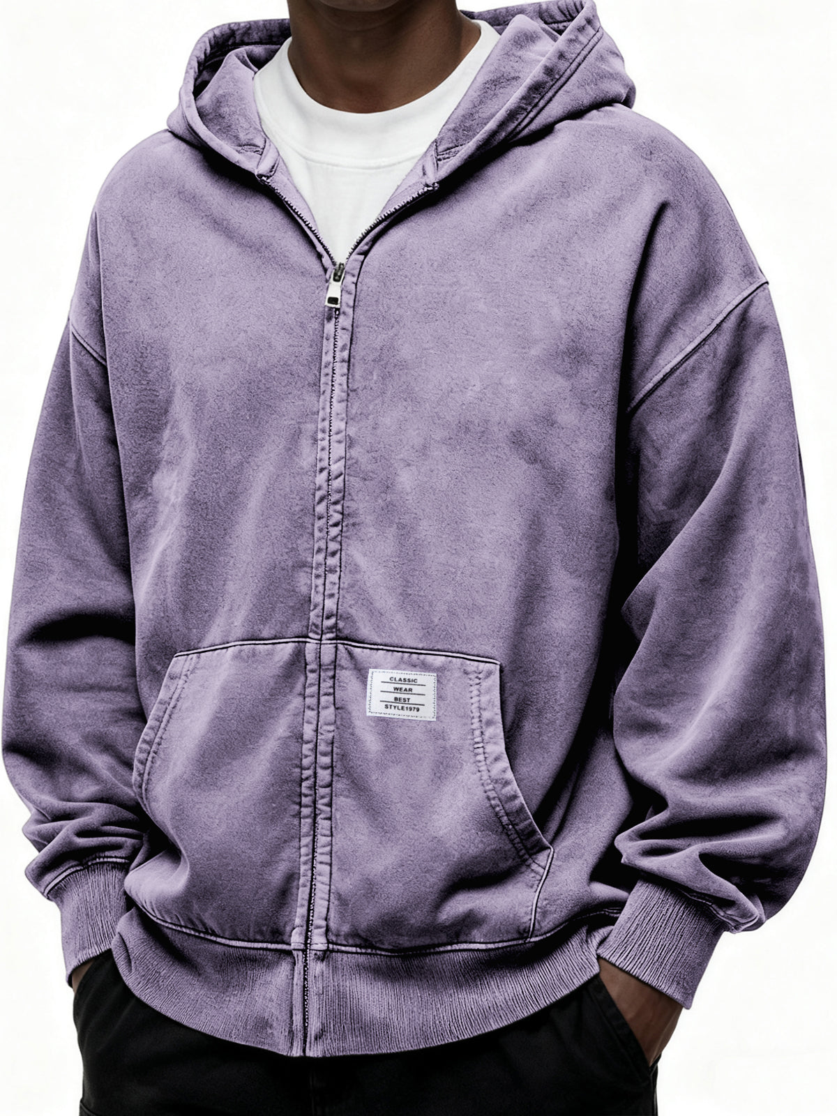 Heavyweight Hooded Full-zip Cardigan Sweatshirt with Kangaroo Pocket and Label