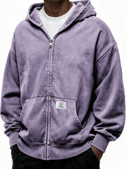 Heavyweight Hooded Full-zip Cardigan Sweatshirt with Kangaroo Pocket and Label
