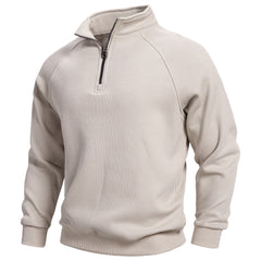 Men's Simple Casual Ribbed Stand-up Collar Quarter Zip Raglan Sleeve Sweatshirt