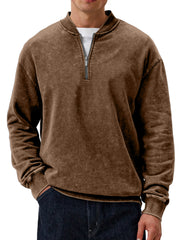 Men's Casual Retro Baseball Collar Zipper Long-sleeved Sweatshirt