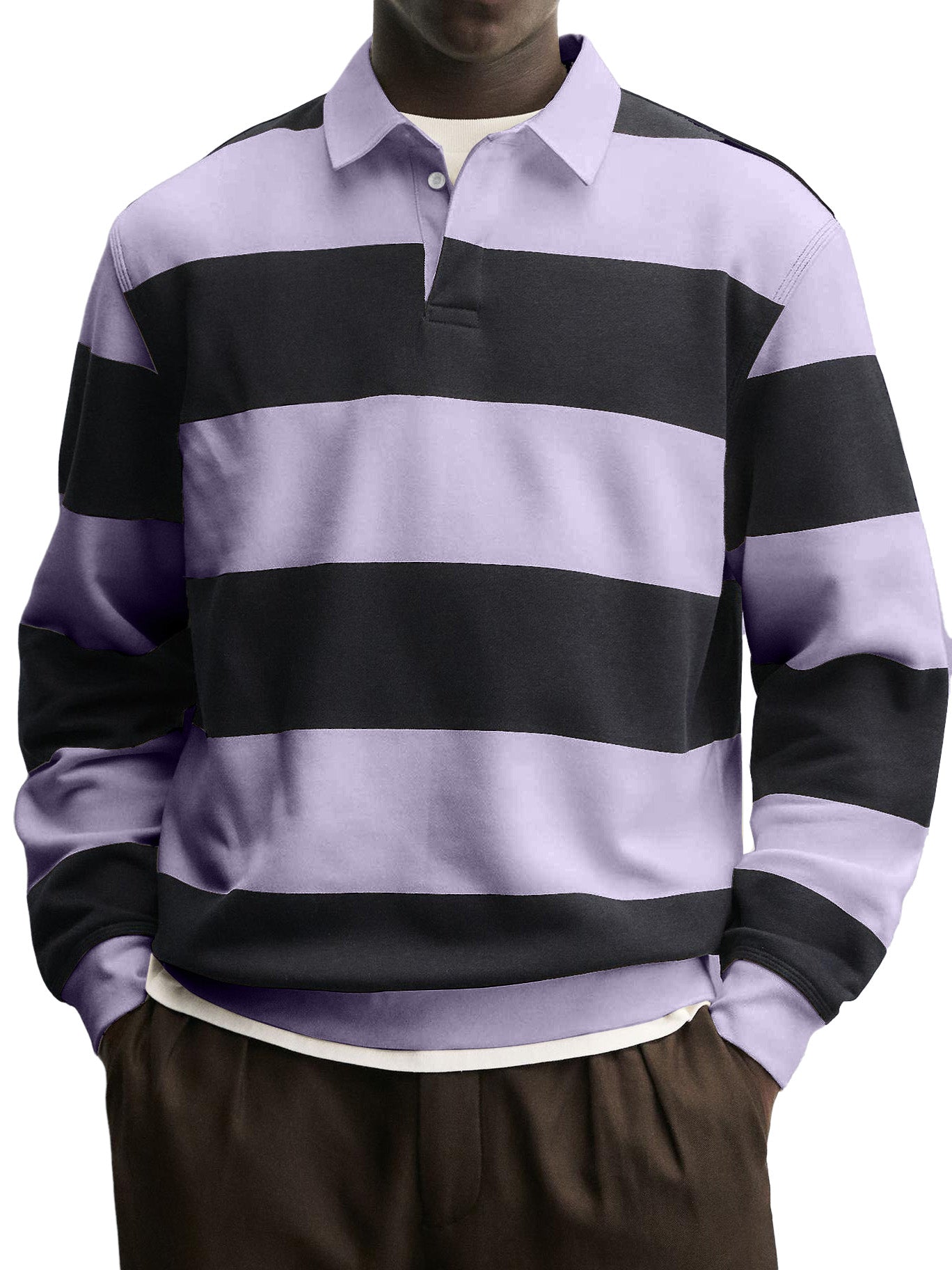 Men's Casual Striped Contrast Collar Polo Shirt
