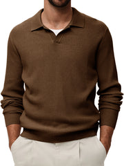 Men's Comfortable V-neck Vintage Stretch Striped Polo Shirt