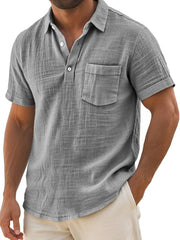Men's Daily Casual Lapel Button Pocket Comfortable Short-sleeved Polo Shirt