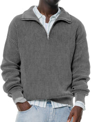 Men's Daily Casual Solid Color Knitted Stand Collar Zipper Pullover Sweater