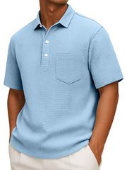 Men's Casual Solid Color Waffleck Short Sleeve Polo Shirt