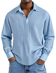 Men's Simple Solid Color Pleated Texture Long-sleeved Lapel Polo Shirt