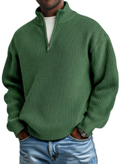 Men's casual plain knitted loose zip-up stand-up collar pullover sweater