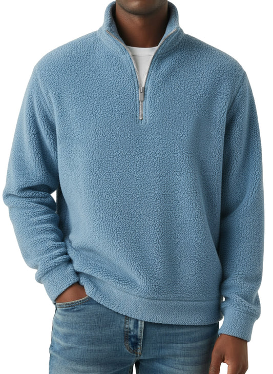 Winter Simple Casual Polar Fleece Half-zip Stand Collar Long-sleeved Sweatshirt