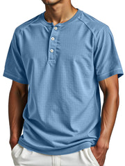 Men's Simple Everyday Solid Color Raglan Short-sleeved Henley Shirt