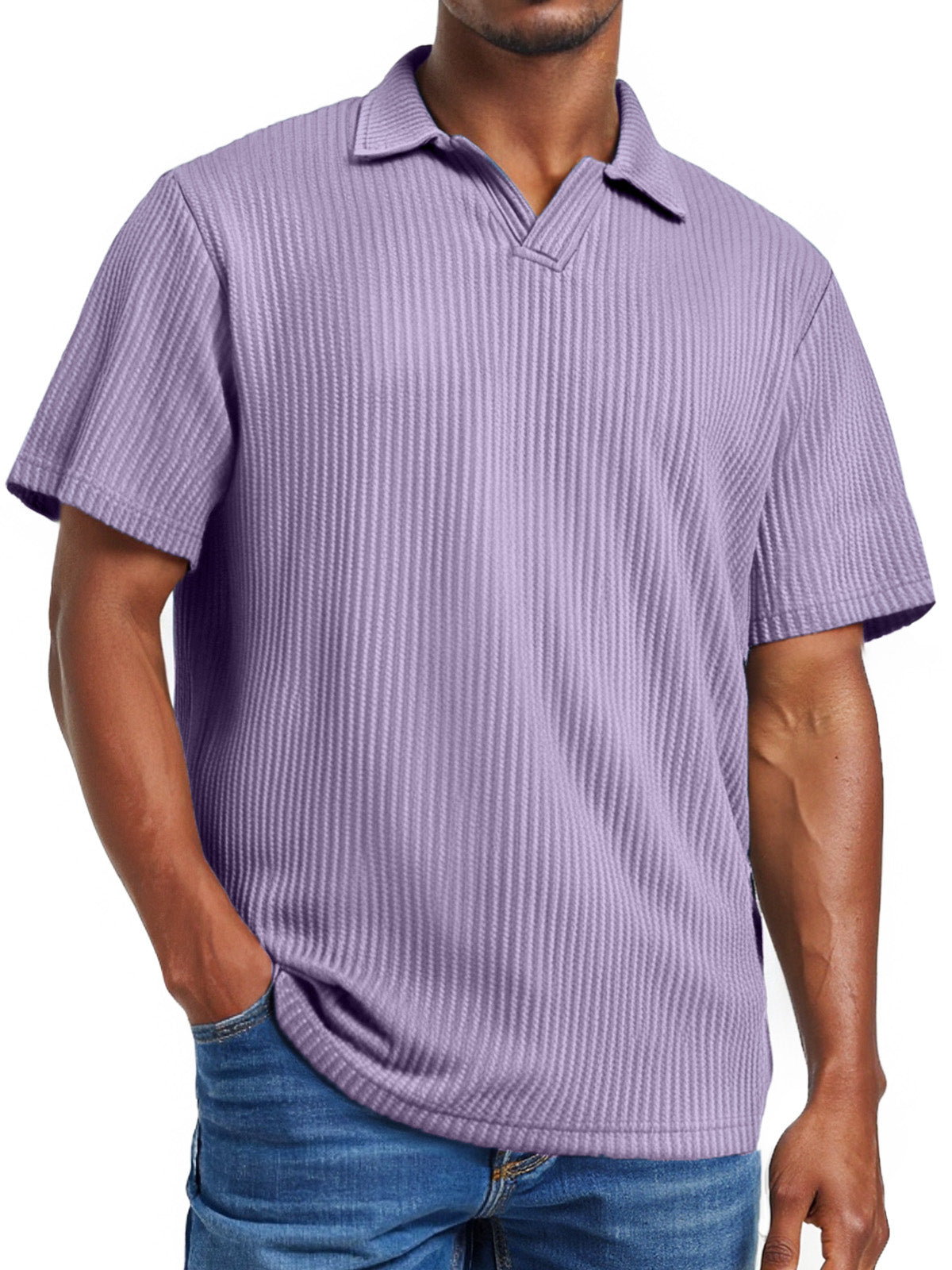 Men's daily pitted V-neck short-sleeved POLO shirt