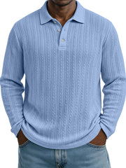 Casual Everyday Design Twist Textured Lapel Long-sleeved Polo Shirt