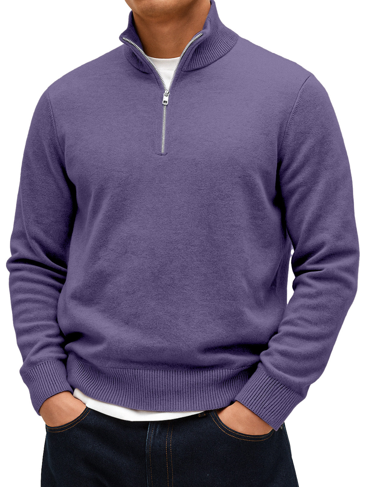 Men's Solid Color Comfortable Stand Collar Zipper Warm Sweater