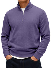 Men's Solid Color Comfortable Stand Collar Zipper Warm Sweater