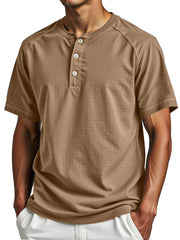 Men's Simple Everyday Solid Color Raglan Short-sleeved Henley Shirt