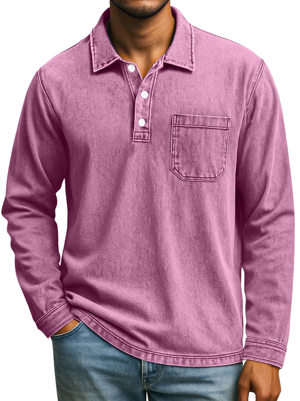 Men's Retro Casual Daily Solid Color Long Sleeve Lapel Polo Shirt