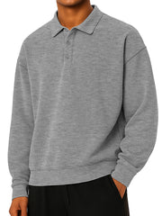 Men's Fashionable Daily Casual Lapel Long Sleeve Loose Hoodie Polo Shirt 