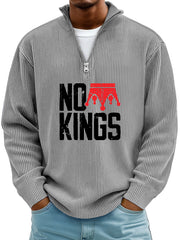 Men's Simple No Kings Ribbed Stand-up Collar Zipper Casual Long-sleeved T-shirt