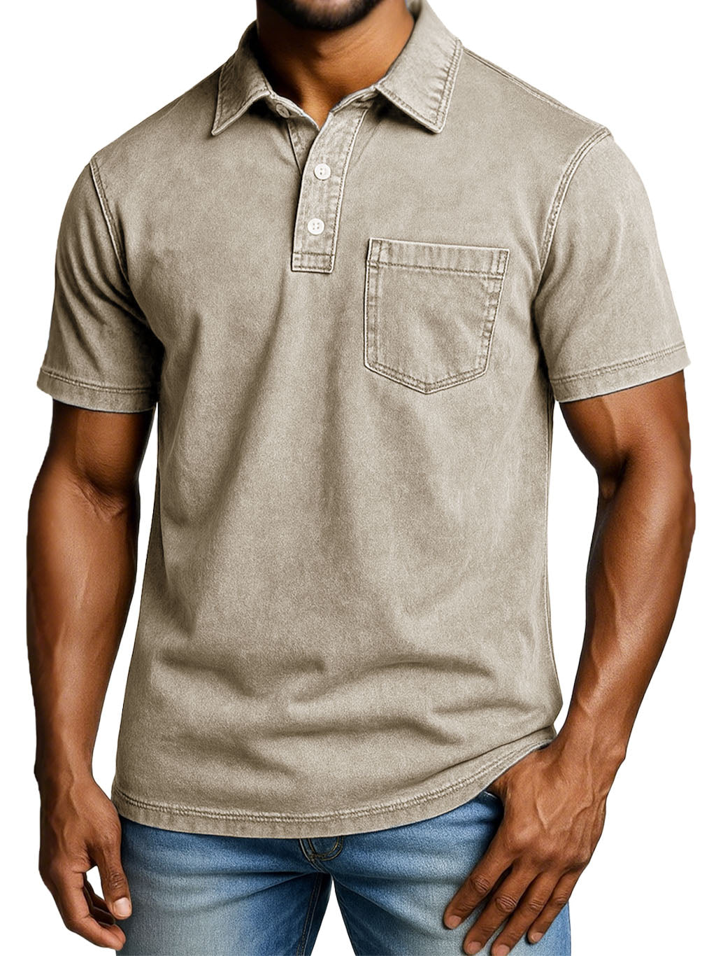 Men's Fashion Outdoor Retro Distressed Short-sleeved Pocket Polo Shirt 