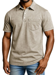 Men's Fashion Outdoor Retro Distressed Short-sleeved Pocket Polo Shirt 