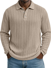 Casual Everyday Design Twist Textured Lapel Long-sleeved Polo Shirt
