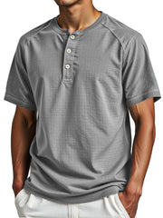Men's Simple Everyday Solid Color Raglan Short-sleeved Henley Shirt