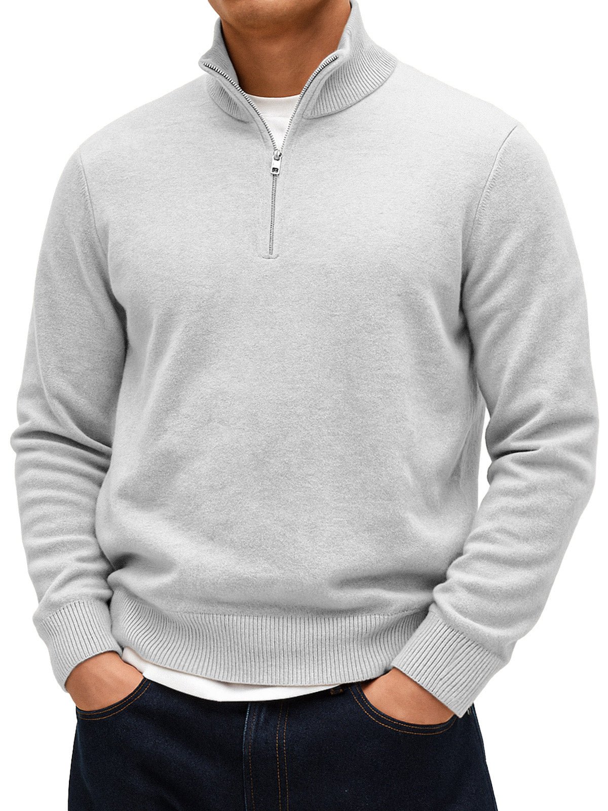 Men's Solid Color Comfortable Stand Collar Zipper Warm Sweater