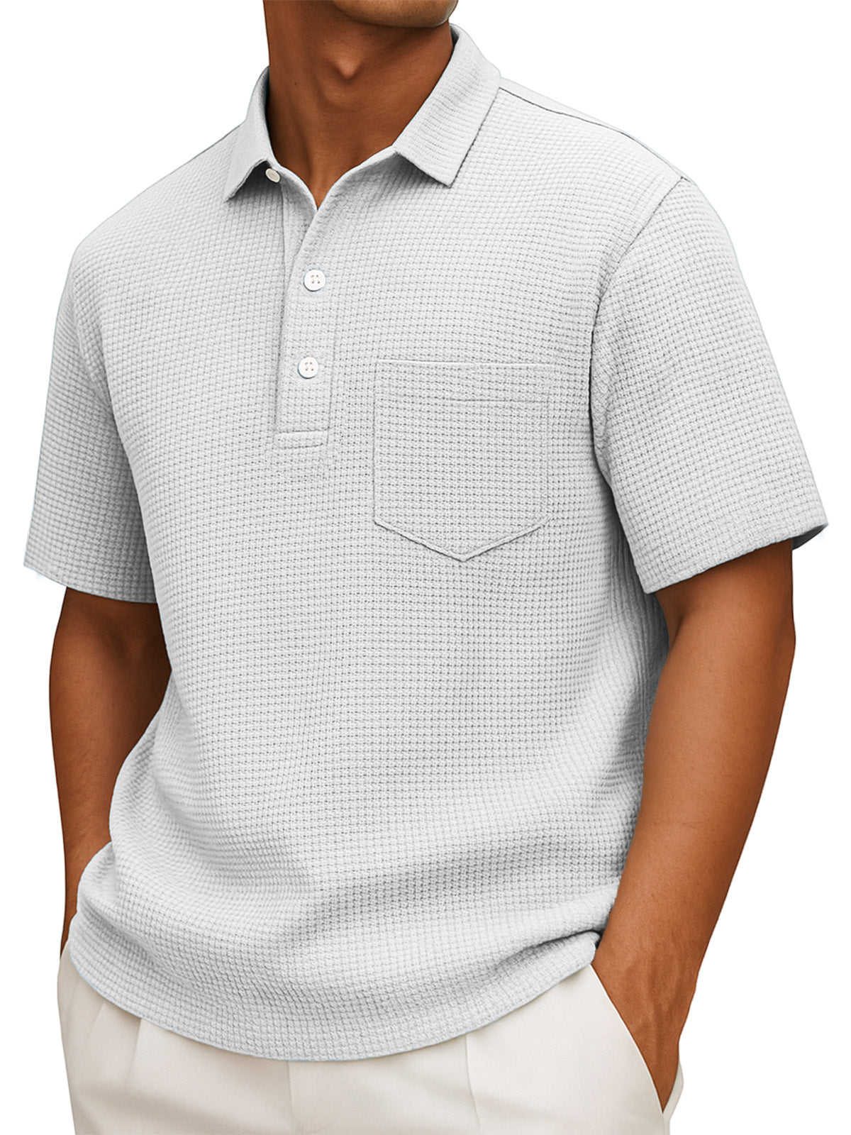 Men's Casual Solid Color Waffleck Short Sleeve Polo Shirt