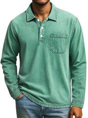 Men's Retro Casual Daily Solid Color Long Sleeve Lapel Polo Shirt