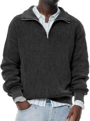 Men's Daily Casual Solid Color Knitted Stand Collar Zipper Pullover Sweater