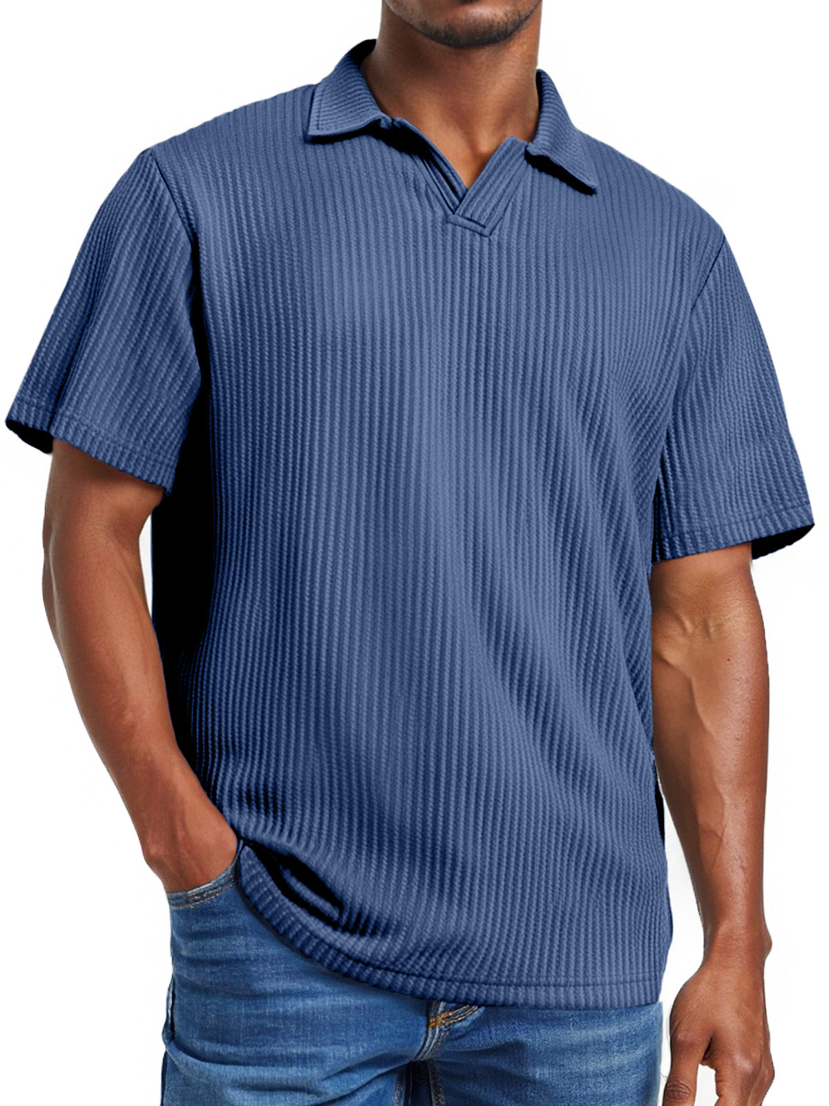 Men's daily pitted V-neck short-sleeved POLO shirt